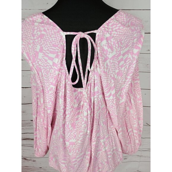 Ava & Viv Womens 2X Pink Geometric Print Blouse With Back Tie & Elastic Cuffs - Picture 5 of 6